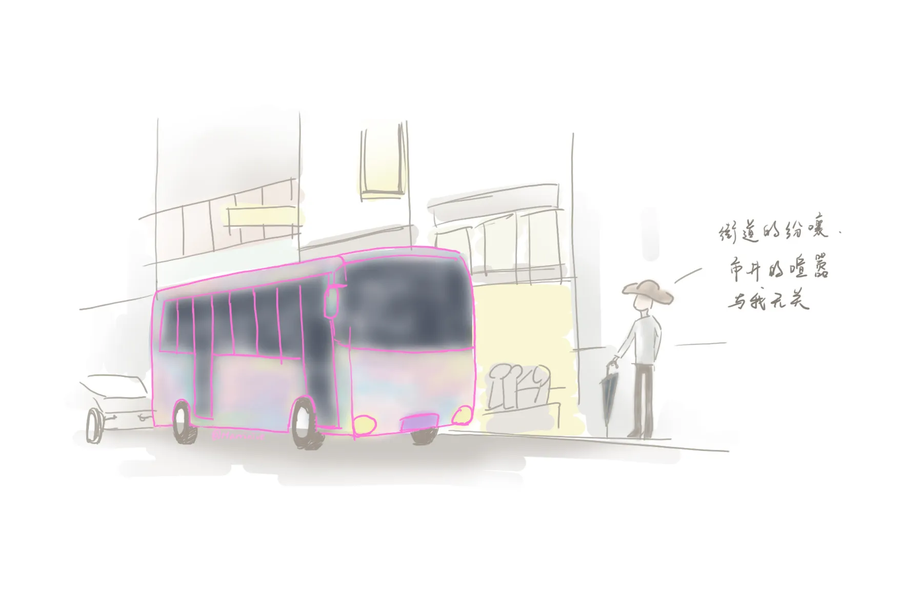 Bus and pedestrian on a street